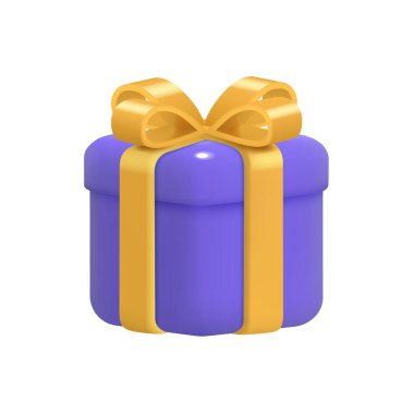 Noel hediyesi olarak kurdele ve fiyonkla birlikte kutuda. 3 boyutlu bir vektör, izole edilmiş yılbaşı kış mevsimsel ambalajlama. Doğum günü, yıldönümü ya da özel kutlama için dekorasyon