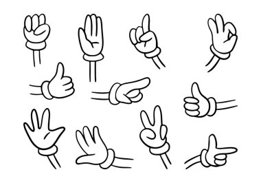 Şahane bir vücut parçası, izole edilmiş bir kişilik. Eldiven takan vektör kolu, el kol hareketi ve işaretler, sözlü iletişim yok. Yumruk kaldır ve dur, işaret parmağı, ve tamam, barış ve başparmak yukarı
