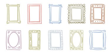 Kare geometrik çerçeveler, süslerle ve girdaplarla çizilmiş sınırlar. Vektör karalama fotoğrafı ya da fotokopi alanı olan resim kapları izole etti. Boş şablonları geçmişe döndür