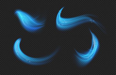 Abstract wind with sparkles. Vector realistic cold air effect, magic vortex, light twirls with particles. Shimmering breeze, glowing current or gust. Draft, whiff or blowing with flickering clipart