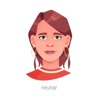 Neutral and calm facial expression of woman personage. Vector isolated flat cartoon character, relaxed lady in good mood. Calmness and peace of mind, not bothered or touched by emotions clipart