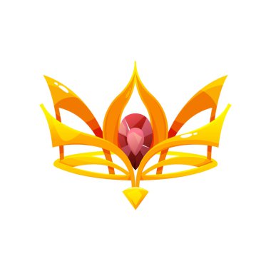 Kraliçe için lüks taç, prenses için izole edilmiş zarif altın taç. Kraliyet servetini ve ortaçağ antik taç giyme törenini değerli taşlarla süsleyin. Kral ya da imparatorluk güç sembolü, zengin mücevherler.