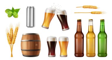 Bira üretimi malzemeleri. Gerçekçi bir şekilde taşıyıcı. Zıplama ve buğdaydan alkol üretiyor. Şişelenmiş alkol, elma şarabı ya da köpüklü IPA. Bira fabrikası, bira imalatçısının kopyalama alanı için