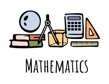 Matematik dersleri, okulda ders, üniversitede ya da üniversitede disiplin. Öğrenci müfredatı için vektör düz çizgi film simgeleri. Sayılar ve formüller hakkında matematik dersleri, eğitim ve bilgi