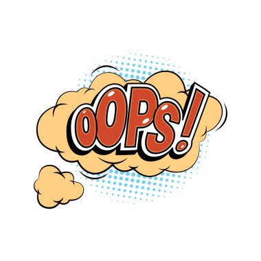 Karakterin ya da kişiliğin komik konuşma ifadesi. Bulut ve puantiyeli bir simge ya da etiket, ünlem işaretli bir kelime. Hatanın ya da kazanın farkına varma