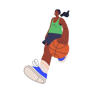 Toplu bayan basketbolcu, düz çizgi film vektör çizimi. Kadın basketbolcu, profesyonel sporcu ya da maç antrenmanı. Spor ve eğlence.