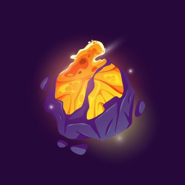 Alevli, plazmalı ya da magmalı enerji topu. Taştan kabuklu karikatür ısı küresi. Parlayan ve ışıldayan göksel beden, uzay kozmosu oyun tasarımı, karakterin gücü