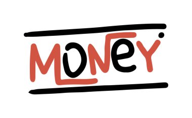 Şehir grafitisi, izole edilmiş sokak sanatı sloganı para. Tişört veya tekstil tasarımı için vektör sprey boya etiketi. İş için asgari süsleme içeren genç duvar yazıları stilize harflerle tasvir edilmiş.