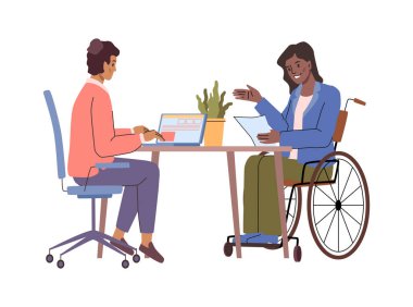 Masada iş arkadaşıyla takım halinde çalışan seçkin biri. Farklı etnik, ırksal ve kültürel gruplarla vektör takım çalışması. Engelli kurumsal personelin istihdamında hoşgörü