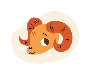 Yıldız falı işaretleri, boynuzlu şirin hayvan karalaması. Düz stil vektörü, astrolojik toprak elementi sembolü, doğduğu güne dayalı kişilik özellikleri, astroloji bilimi