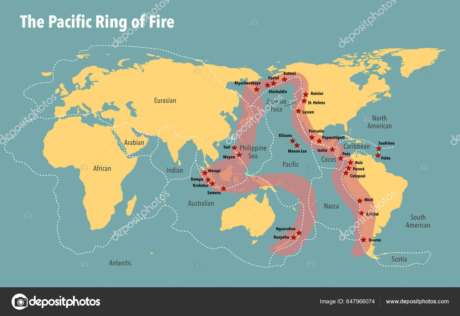 Χάρτης Του Ειρηνικού Δακτυλίου Της Φωτιάς Συμπεριλαμβανομένων Των  Τεκτονικών Πλακών Εικονογράφηση από © dkaramit # 647966074