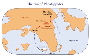 Pheidippides 'in Atina' ya kaçışı haritada