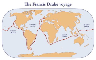 Francis Drake seferinin rotası.