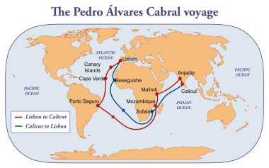 Pedro Alvares Cabral 'ın güzergahının haritası.