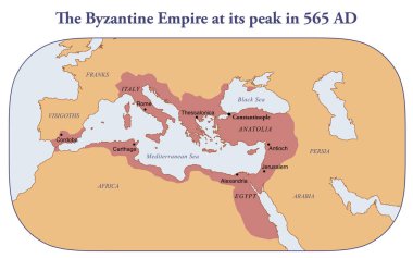 Bizans İmparatorluğu 'nun M.S. 565 yılındaki en büyük haritası.