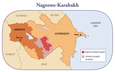 Ermenistan ve Azerbaycan arasındaki Dağlık Karabağ bölgesinin haritası