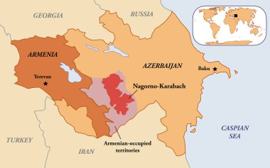 Ermenistan ve Azerbaycan arasındaki Dağlık Karabağ bölgesinin haritası