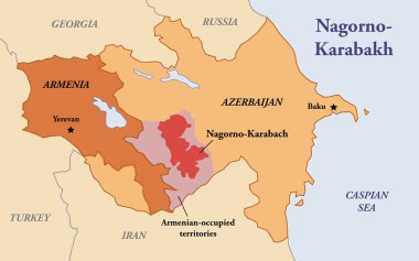 Ermenistan ve Azerbaycan arasındaki Dağlık Karabağ bölgesinin haritası