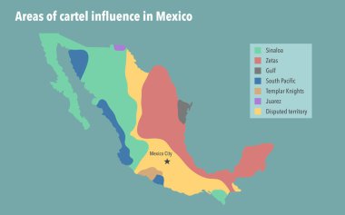 Map with areas of cartel influence in Mexico clipart