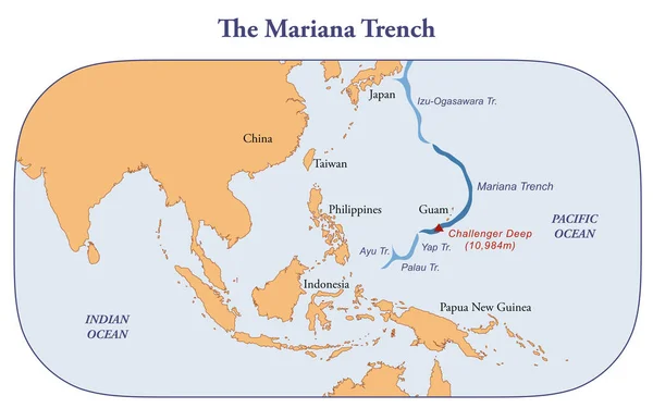 Карта Маріанського Жолоба Найглибший Океанічний Жолоб Землі — стокове фото