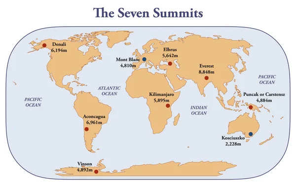 Sette Cime Montagne Più Alte Ciascuno Dei Sette Continenti — Foto Stock