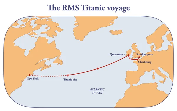 Percorso Del Viaggio Inaugurale Rms Titanic — Foto Stock