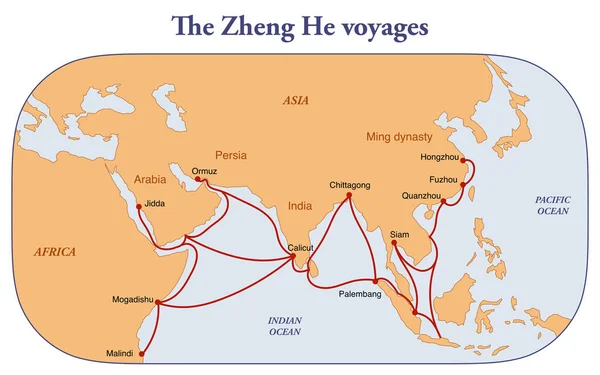 Χάρτης Των Ταξιδιών Του Κινέζου Εξερευνητή Zheng — Φωτογραφία Αρχείου