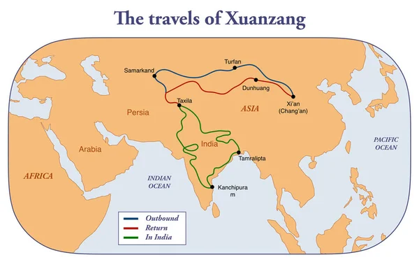 Xuanzang Seyahatlerinin Haritası — Stok fotoğraf