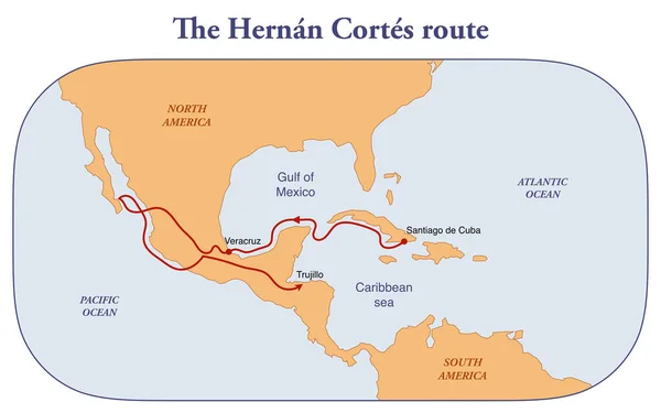 Карта Маршрутом Дослідження Гернаном Кортесом Центральної Америки — стокове фото