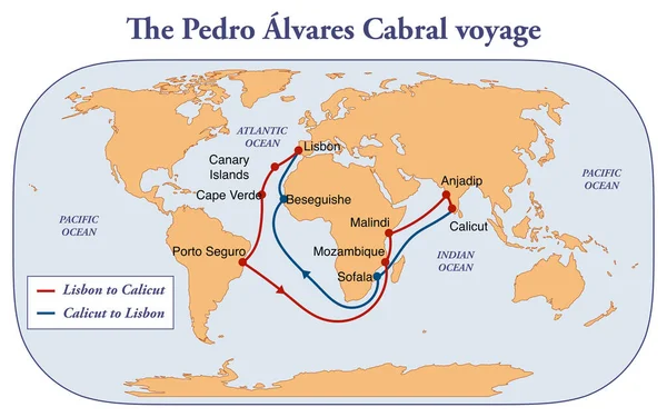 Map Route Pedro Alvares Cabral Voyage — Stock Photo, Image