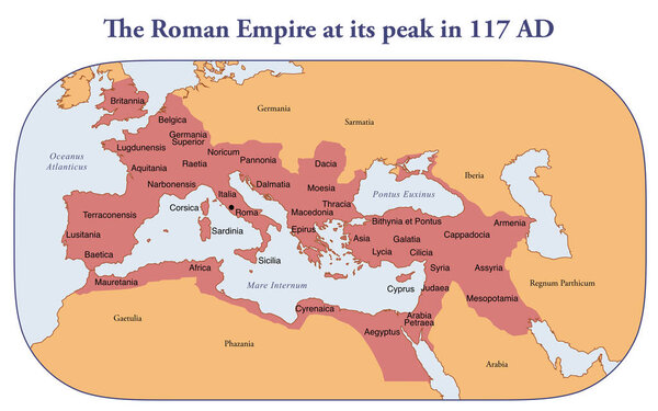 Map of Roman Empire territory at its peak