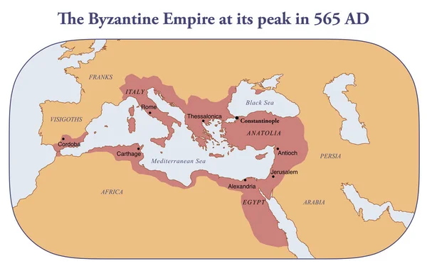 Kaart Van Het Byzantijnse Rijk Zijn Grootste Omvang 565 — Stockfoto