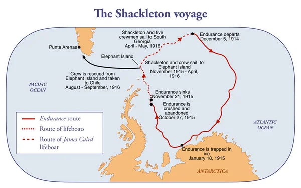 持久力に乗って南極のシャクルトン遠征隊の地図 — ストック写真