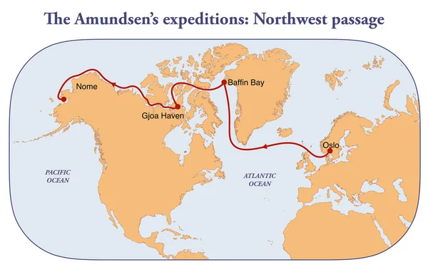 Mappa Della Spedizione Roald Amundsen Nel Passaggio Nord Ovest — Foto Stock
