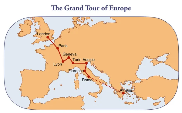 Térkép Klasszikus Európai Nagyvárosnézés Útvonalával — Stock Fotó
