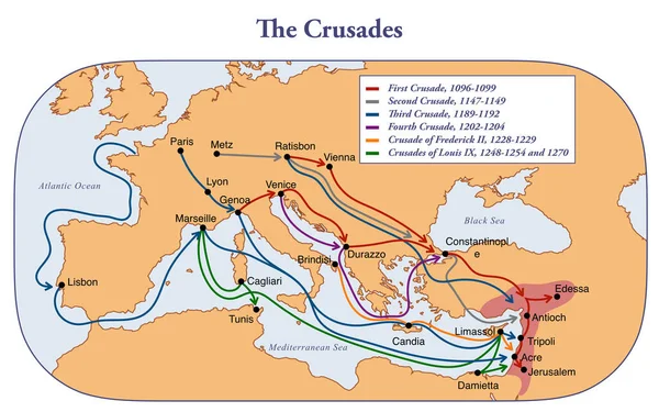 Mapa Das Principais Rotas Estradas Das Cruzadas — Fotografia de Stock