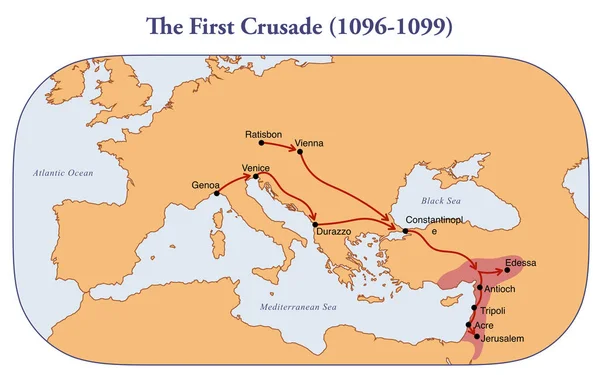 最初の十字軍ルートの地図 — ストック写真