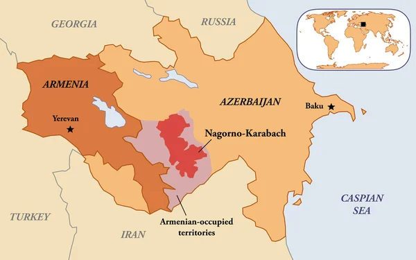 Mappa Illustrazione Della Regione Del Nagorno Karabakh Tra Armenia Azerbaigian — Foto Stock
