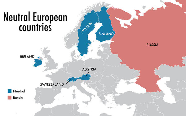 Map with neutral European countries not participating in any military alliances