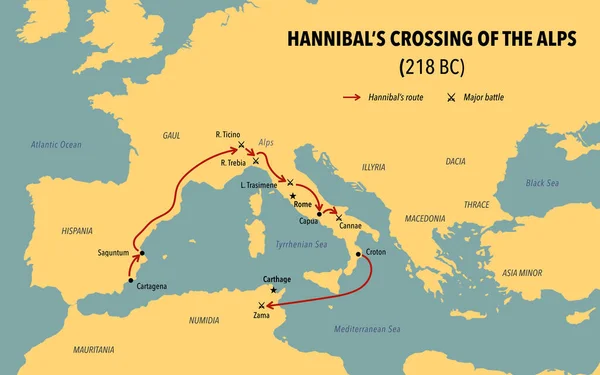 Mapa Trasou Hannibalského Přechodu Alp — Stock fotografie