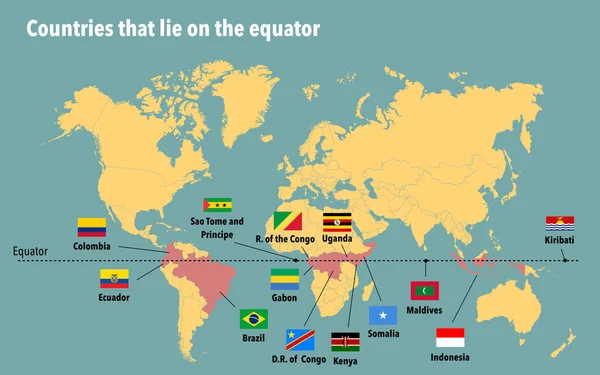 Map All Countries Lie Equator — Stock Photo, Image