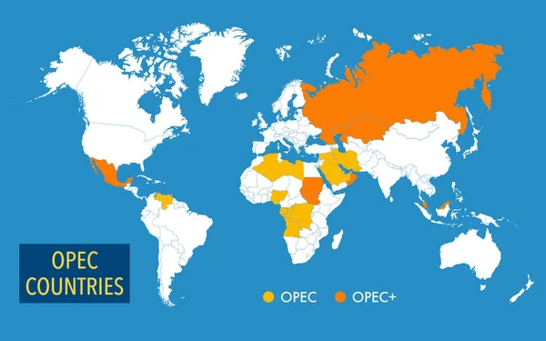 Map with the countries belonging to the OPEC organization