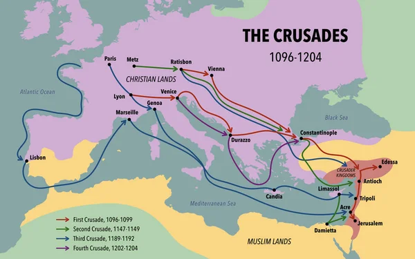 Mapa Das Principais Rotas Estradas Das Cruzadas — Fotografia de Stock