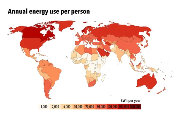 Dünya Çapında Kişi Başına Yıllık Enerji Kullanımı — Stok fotoğraf