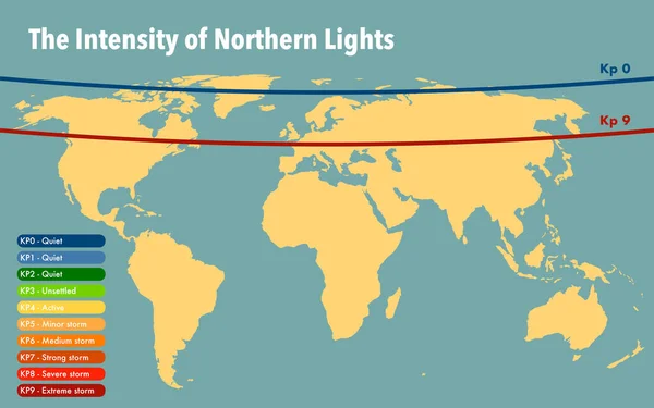 Mapa Mundial Intensidad Visibilidad Northern Lights — Foto de Stock