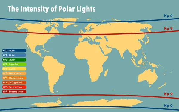 Peta Dunia Intensitas Dan Visibilitas Cahaya Utara — Stok Foto