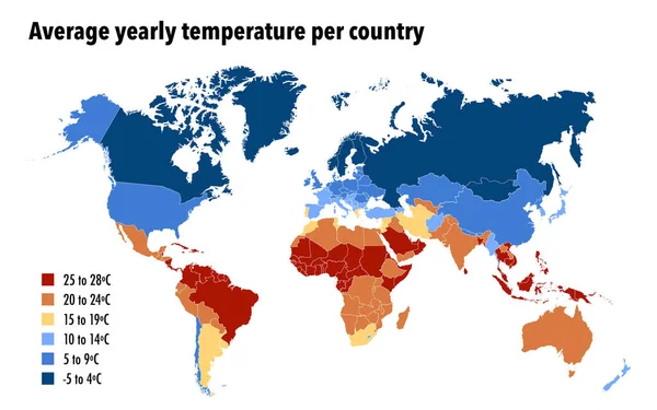 World Map Average Yearly Temperature Country — Stock Photo, Image