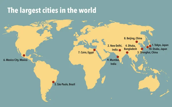 Karta Med Största Städerna Världen — Stockfoto