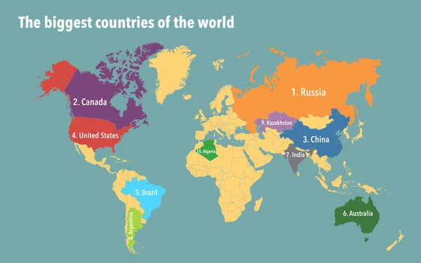 Χάρτης Των Μεγαλύτερων Χωρών Του Κόσμου Ανά Συνολική Έκταση — Φωτογραφία Αρχείου