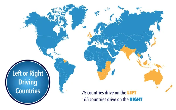 Mapa Světa Zeměmi Které Jezdí Nalevo Napravo Silnice — Stock fotografie